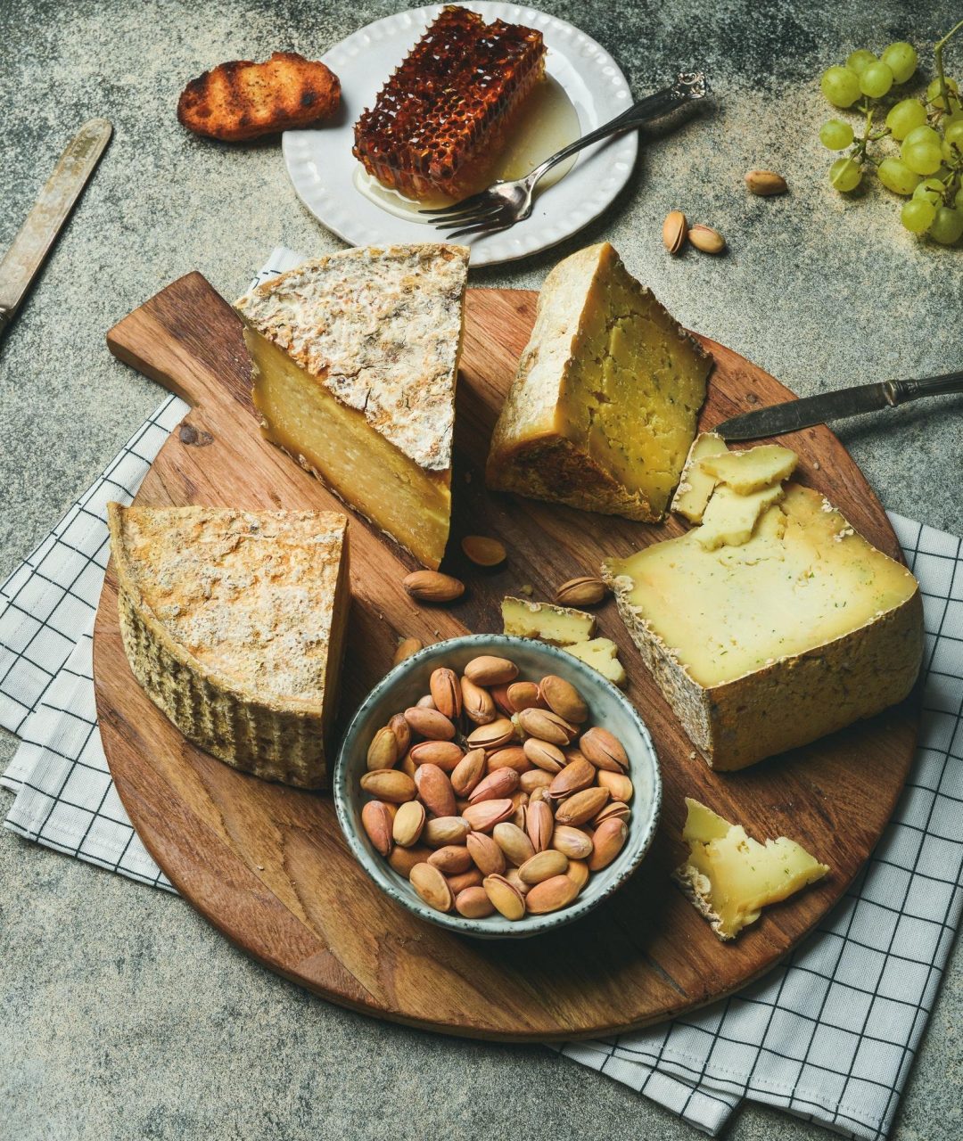 Cheese platter with cheese assortment and snacks